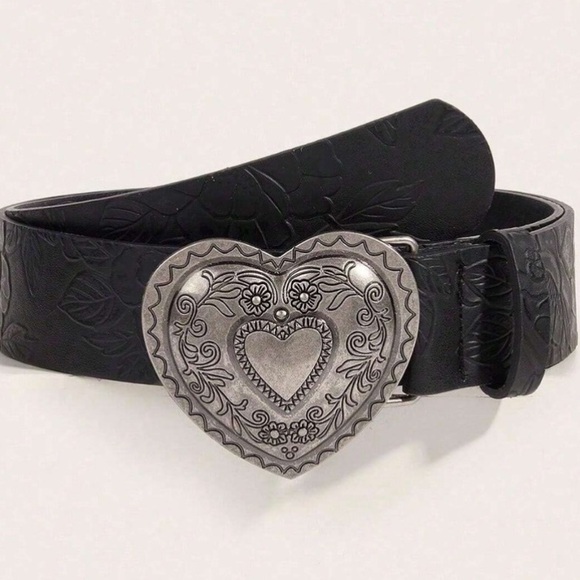 🩶 Vintage Tribal Peony Pattern Belt With Heart Buckle - Picture 1 of 7